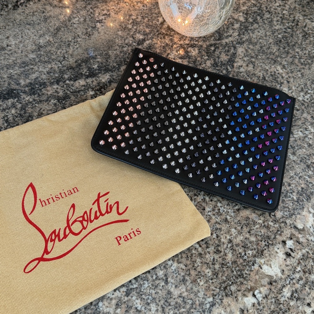 Christian Louboutin Loubiposh with Iridescent Multicolor Studs Clutch